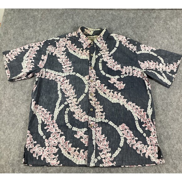 Cooke Street Honolulu Mens XL Hawaiian Floral Blue Button Camp Shirt U.S.A Made - Picture 4 of 15